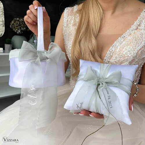 Personalized Sage Green Wedding Ring Bearer Pillow – Elegant & Customizable