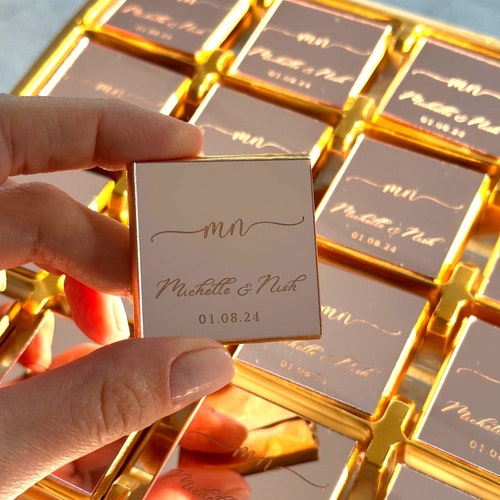 50 Rose Plexiglass Wedding Chocolate Favors