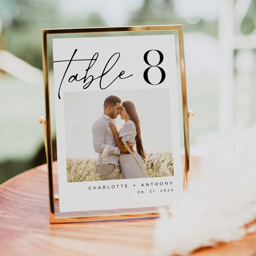 Modern Photo Wedding Table Numbers – Editable Digital Template