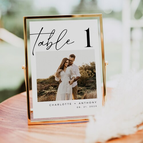 Modern Photo Wedding Table Numbers – Editable Digital Template