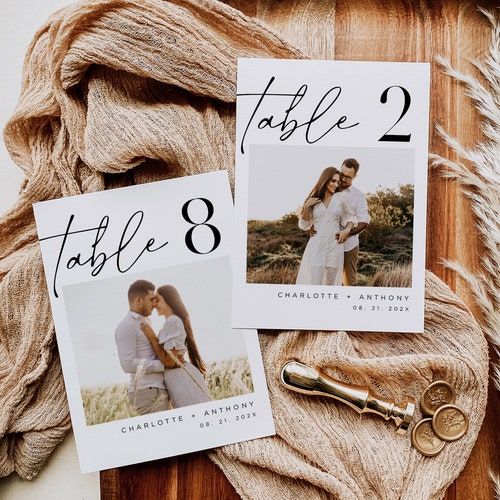 Modern Photo Wedding Table Numbers – Editable Digital Template