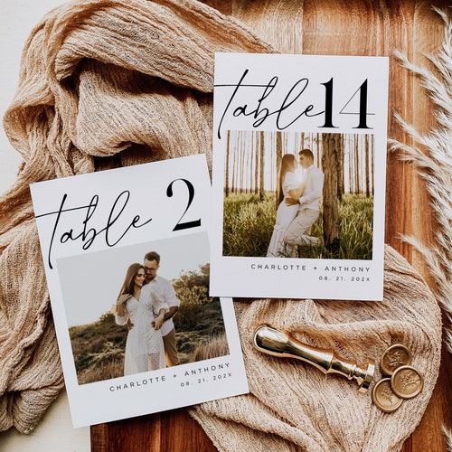 Modern Photo Wedding Table Numbers – Editable Digital Template
