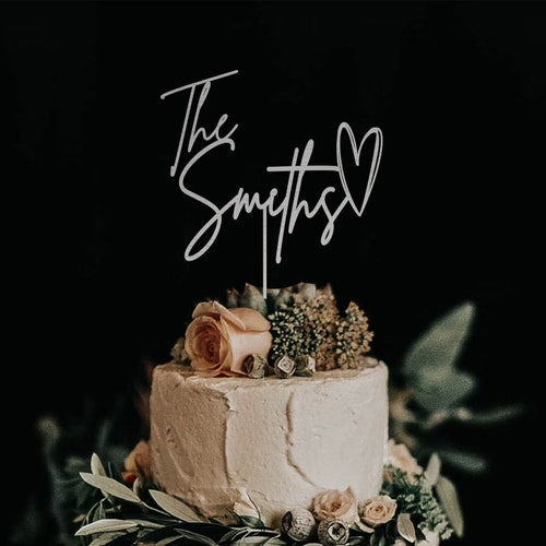 Rustic Personalized Script Wedding Cake Topper – Custom Design