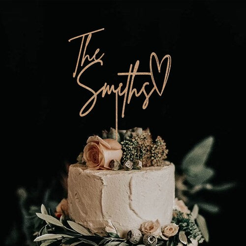 Rustic Personalized Script Wedding Cake Topper – Custom Design