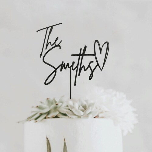 Rustic Personalized Script Wedding Cake Topper – Custom Design