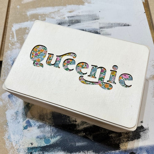 Personalized Wooden Keepsake Box with Fabric Peekaboo Background