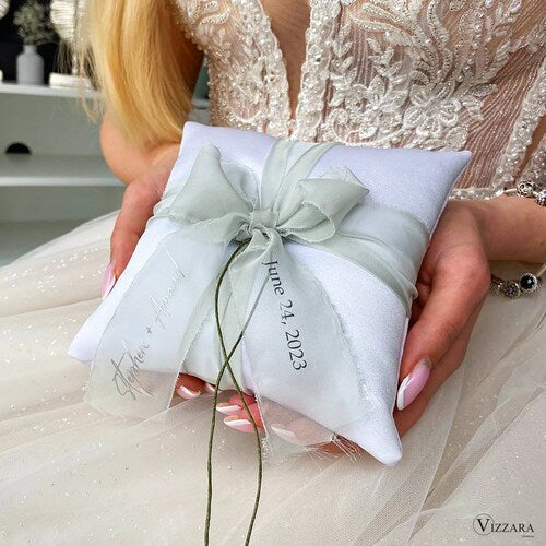 Personalized Sage Green Wedding Ring Bearer Pillow – Elegant & Customizable