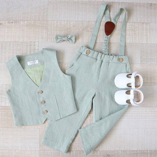 Page Boy Linen Suit Set – Beige Pants, Shirt & Bow Tie