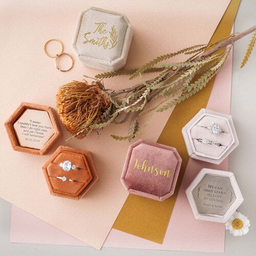 Custom Velvet Wedding Ring Box | Personalized Monogrammed Ring Bearer Box