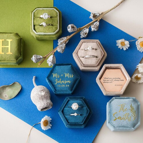 Custom Velvet Wedding Ring Box | Personalized Monogrammed Ring Bearer Box