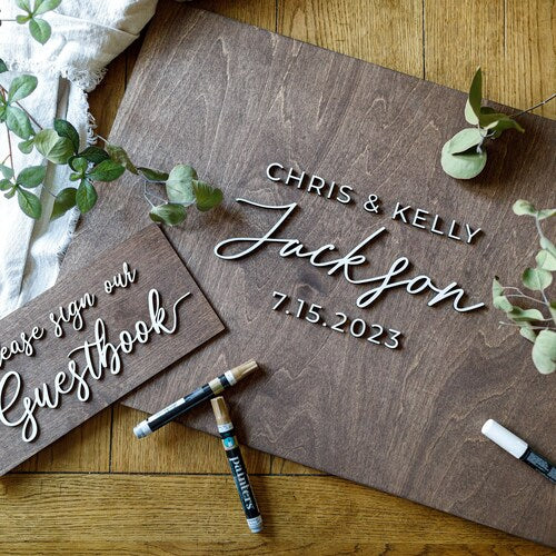3D Wooden Guest Book Alternative with Connecting Heart Design