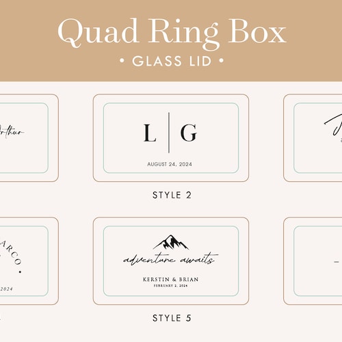 Quad Wood Ring Box with Glass Lid – Personalized 4-Slot Wedding & Engagement Ring Box