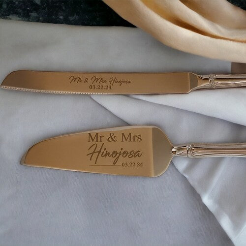 Personalized Engraved Wedding Cake Knife & Server Set