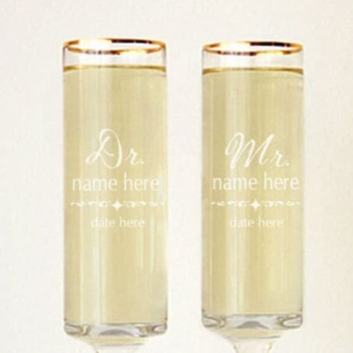 Engraved Mr. and Mrs. Gold Rim Champagne Flutes – Set of 2