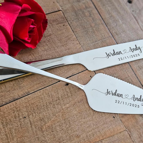 Personalized Wedding Cake Knife & Server Set – Custom Laser