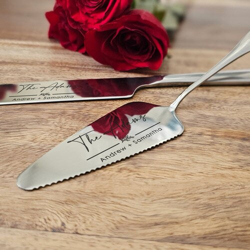 Personalized Wedding Cake Knife & Server Set – Custom Laser