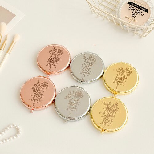 Personalized Compact Mirror – Custom Name Gift, Bridesmaid, Bridal Shower & Wedding Gifts