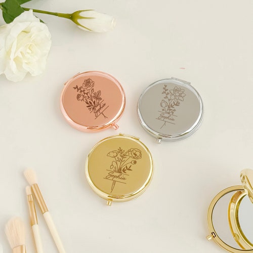 Personalized Compact Mirror – Custom Name Gift, Bridesmaid, Bridal Shower & Wedding Gifts