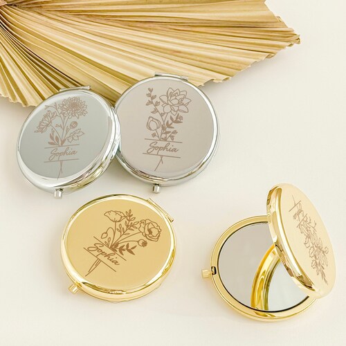 Personalized Compact Mirror – Custom Name Gift, Bridesmaid, Bridal Shower & Wedding Gifts