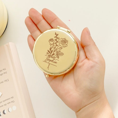 Personalized Compact Mirror – Custom Name Gift, Bridesmaid, Bridal Shower & Wedding Gifts