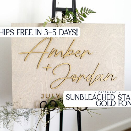 3D Gold Wooden Wedding Welcome Sign