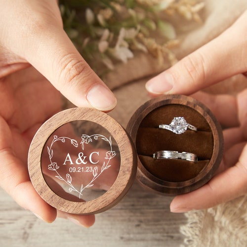 Personalized Wooden Ring Box – Custom Double Ring Box for Weddings & Engagements