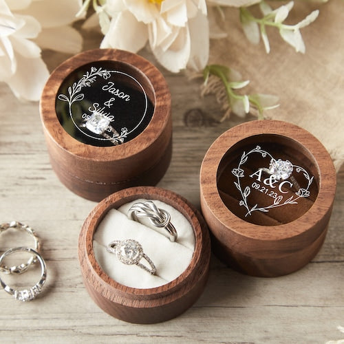 Personalized Wooden Ring Box – Custom Double Ring Box for Weddings & Engagements