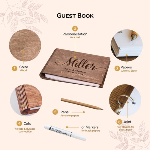Rustic Personalized Wedding Guest Book – Laser Engraved Keepsake