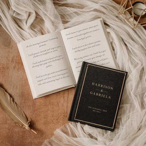 Custom Wedding Vow Books Set of 2 – Elegant Personalized Vow Booklets for Bride & Groom