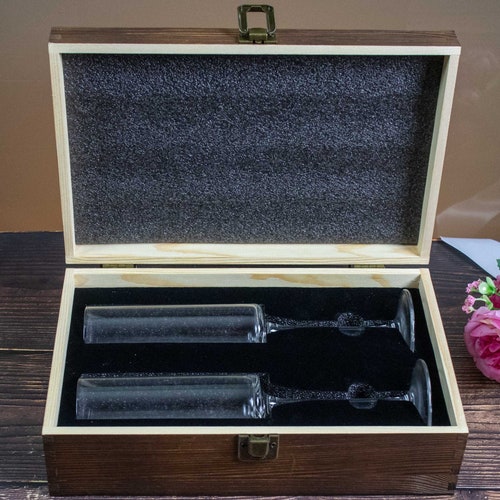 Modern Wedding Toasting Flutes with Personalized Wooden Gift Box