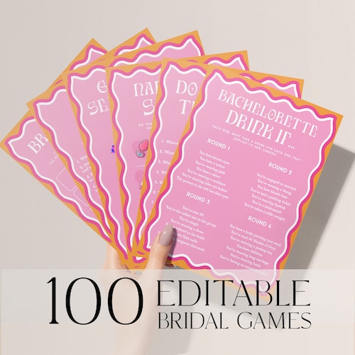 Pink Modern Bachelorette Party Games Bundle – 100 Editable Games