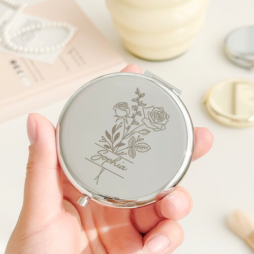 Personalized Compact Mirror – Custom Name Gift, Bridesmaid, Bridal Shower & Wedding Gifts