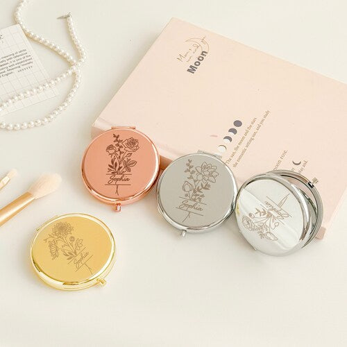 Personalized Compact Mirror – Custom Name Gift, Bridesmaid, Bridal Shower & Wedding Gifts