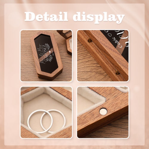 Personalized Wooden Double Slot Ring Box | Custom Wedding Ring Holder | Engraved Ring Bearer Box