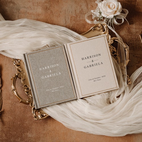 Custom Wedding Vow Books Set of 2 – Elegant Personalized Vow Booklets for Bride & Groom