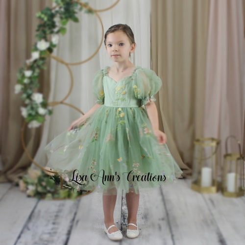 Ivory Floral Embroidered Flower Girl Dress