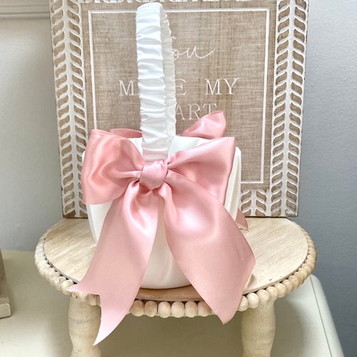 Elegant Satin Flower Girl Basket with Customizable Bows