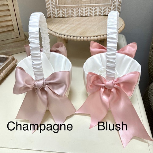 Elegant Satin Flower Girl Basket with Customizable Bows