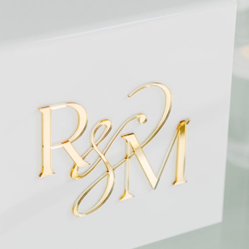 White Acrylic Wedding Card Box with Lock and Custom Raised Text