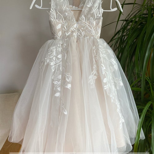 Blush Lace Flower Girl Dress with Tutu and Applique