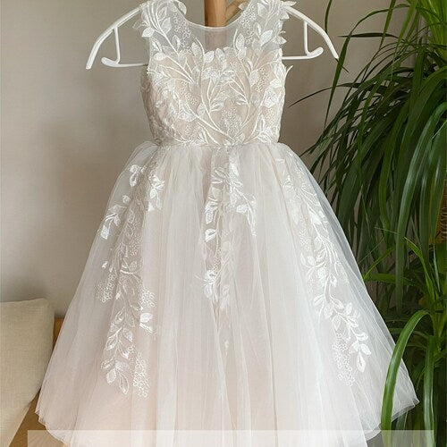 Blush Lace Flower Girl Dress with Tutu and Applique