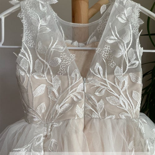Blush Lace Flower Girl Dress with Tutu and Applique