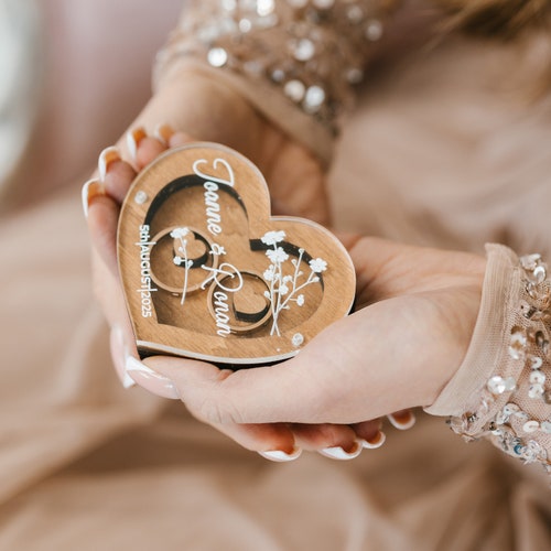 Personalized Ring Bearer Box with Glass Cover | Custom Wedding Ring Box | Rustic Engagement Ring Box
