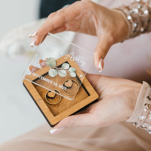 Personalized Ring Bearer Box with Glass Cover | Custom Wedding Ring Box | Rustic Engagement Ring Box