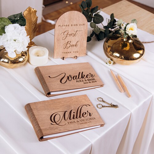 Rustic Personalized Wedding Guest Book – Laser Engraved Keepsake