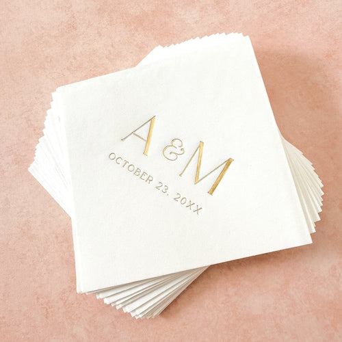 Personalized Gold Foil Initial Wedding Cocktail Napkins