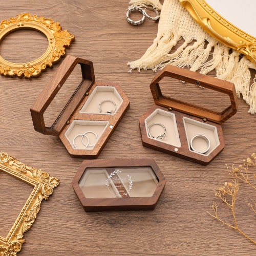 Personalized Wooden Double Slot Ring Box | Custom Wedding Ring Holder | Engraved Ring Bearer Box