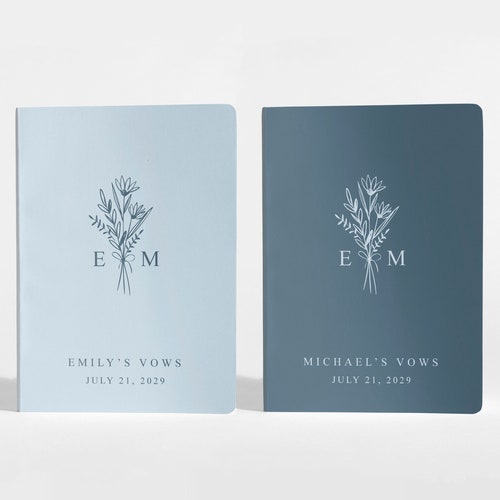 Personalized Wedding Vow Books Set of 2 | Her & His Vows | Pastel Blue & Coastal