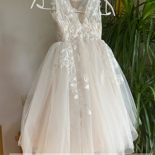Blush Lace Flower Girl Dress with Tutu and Applique