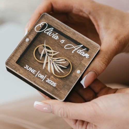 Personalized Ring Bearer Box with Glass Cover | Custom Wedding Ring Box | Rustic Engagement Ring Box